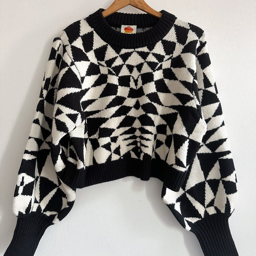 FARM Rio Heart Deco Knit Sweater Medium NWT